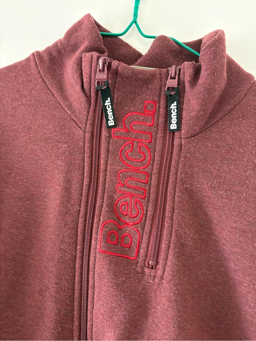 Bench Men's Maroon Zip-Up Sweatshirt with Red Logo